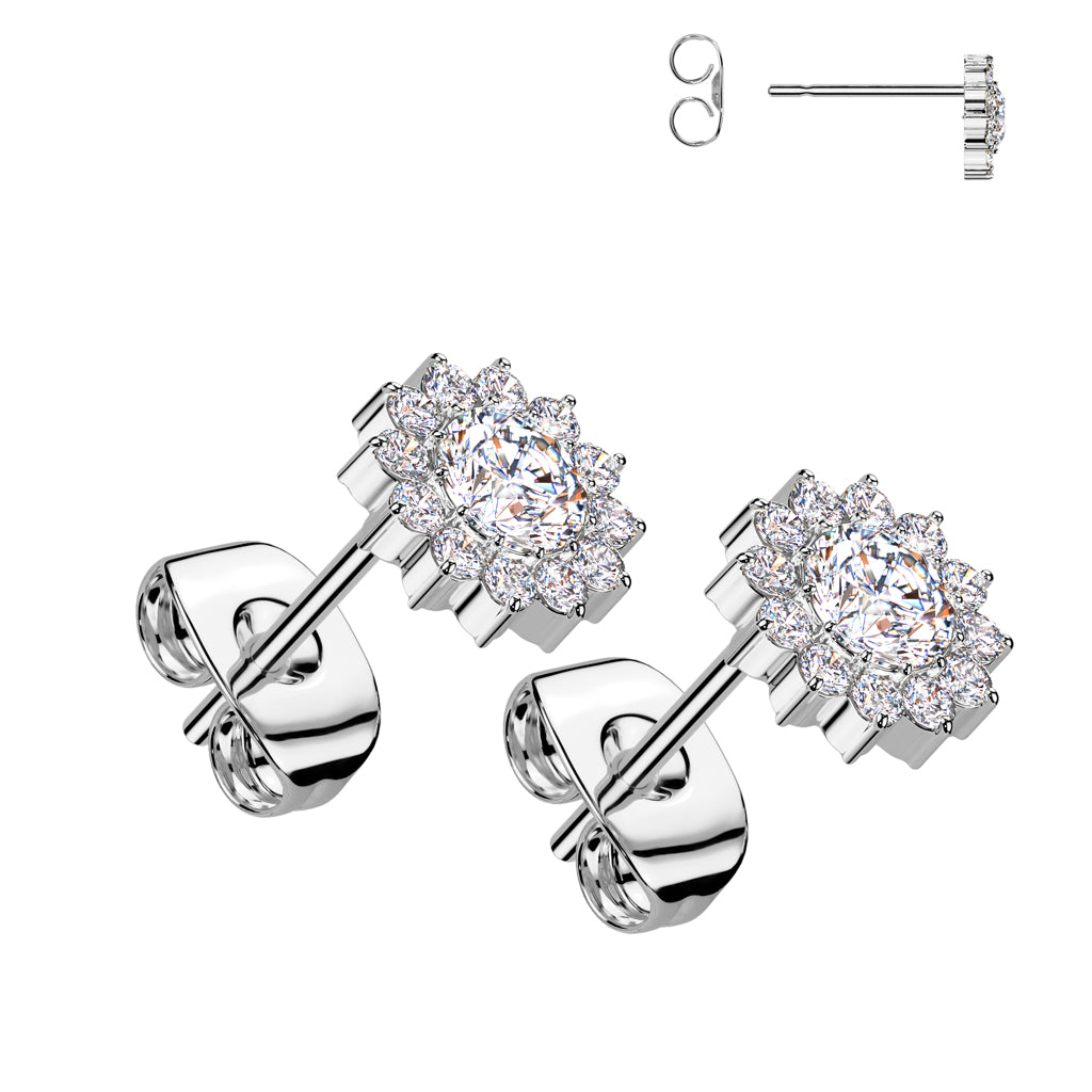 Implant Grade Titanium CZ Flower Earrings