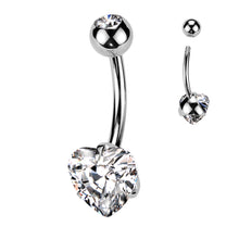 Load image into Gallery viewer, Implant Grade Titanium Externally Threaded Belly Button Ring | Double Jewel Prong Set Heart CZ

