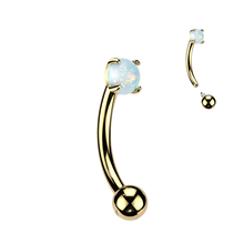 Load image into Gallery viewer, Titanium Internally Threaded Curved Barbell With Prong Set Round CZ Top
