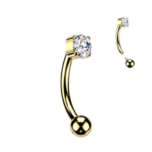 Load image into Gallery viewer, Titanium Internally Threaded Curved Barbell With Prong Set Round CZ Top
