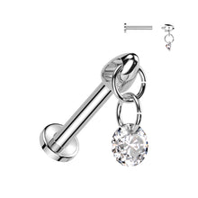 Load image into Gallery viewer, Vertical Helix Implant Grade Titanium Internally Threaded Labret With CZ Dangle
