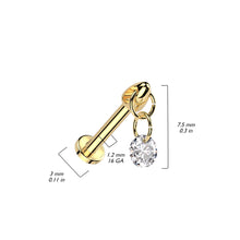 Load image into Gallery viewer, Vertical Helix Implant Grade Titanium Internally Threaded Labret With CZ Dangle
