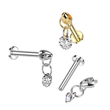 Load image into Gallery viewer, Vertical Helix Implant Grade Titanium Internally Threaded Labret With CZ Dangle
