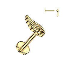 Load image into Gallery viewer, Implant Grade Titanium Internally Threaded Labret, Flat Back Stud With Angel Wing Top
