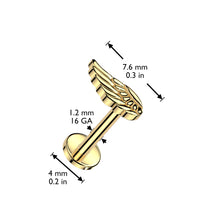 Load image into Gallery viewer, Implant Grade Titanium Internally Threaded Labret, Flat Back Stud With Angel Wing Top
