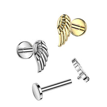 Load image into Gallery viewer, Implant Grade Titanium Internally Threaded Labret, Flat Back Stud With Angel Wing Top

