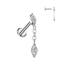 Load image into Gallery viewer, Implant Grade Titanium Threadless Push In Marquise CZ With Marquise CZ Dangle Labret
