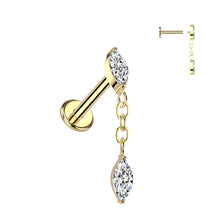 Load image into Gallery viewer, Implant Grade Titanium Threadless Push In Marquise CZ With Marquise CZ Dangle Labret
