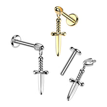 Load image into Gallery viewer, Hidden Helix Labret With Dagger Dangle 1.2x6mm
