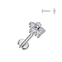 Load image into Gallery viewer, Titanium Internally Threaded 4mm Flat Back Labret With 5 CZ Flower
