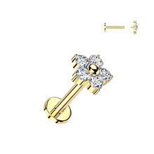 Load image into Gallery viewer, Titanium Internally Threaded 4mm Flat Back Labret With 5 CZ Flower
