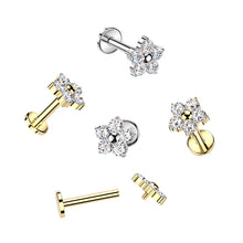 Load image into Gallery viewer, Titanium Internally Threaded 4mm Flat Back Labret With 5 CZ Flower
