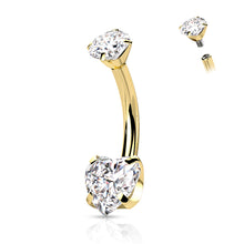 Load image into Gallery viewer, mplant Grade Titanium Internally Threaded Round CZ Top With Bottom Prong Set Heart CZ Belly Button Ring

