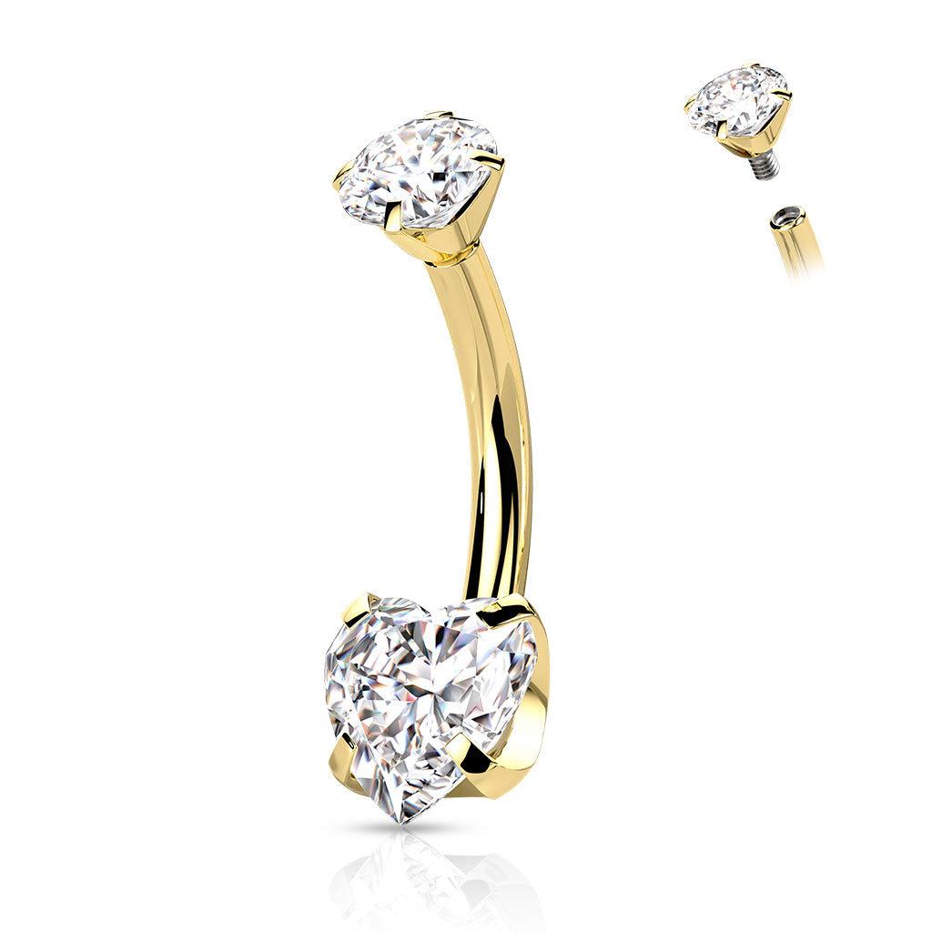 mplant Grade Titanium Internally Threaded Round CZ Top With Bottom Prong Set Heart CZ Belly Button Ring