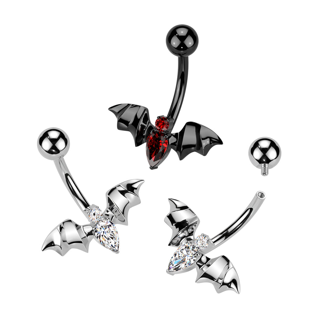 Implant Grade Titanium Internally Threaded CZ Bat Belly Button Ring