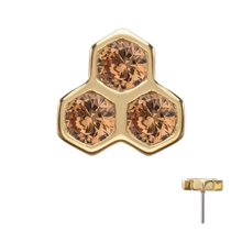 Load image into Gallery viewer, Initial Piercing - 14Kt Yellow Gold Threadless Bezel Gem Triple Honeycomb
