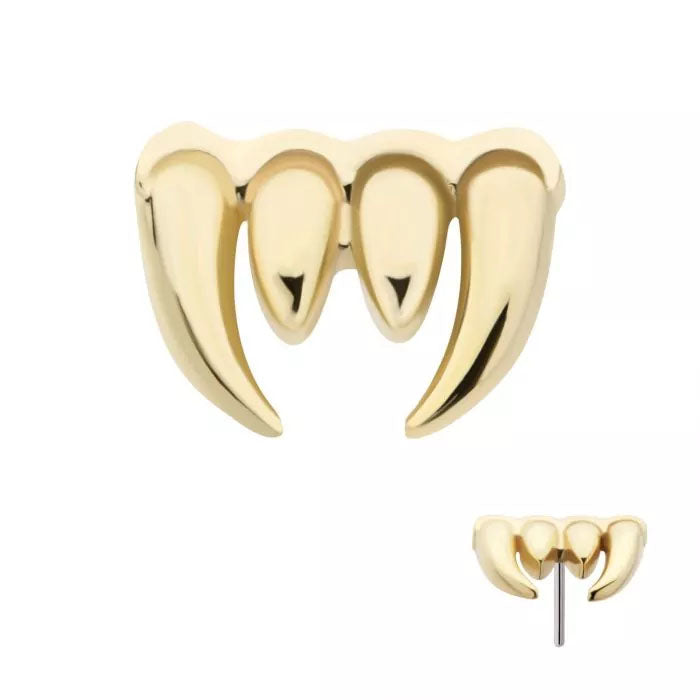 Initial Piercing - 14Kt Yellow Gold Threadless Fangs Labret