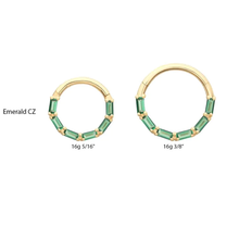 Load image into Gallery viewer, Initial Piercing - 14Kt Yellow Gold 6-Cluster Baguette Prong Gem Front Facing Hinged Segment Clicker
