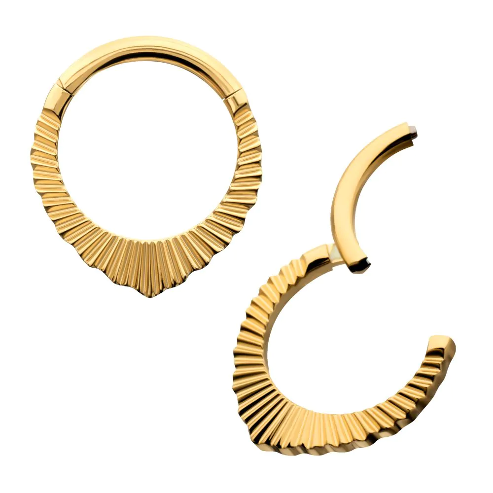 24Kt Gold PVD or HP Titanium Radiant Pointed Hoop Front Facing Hinged Segment Clicker 1.2x8mm