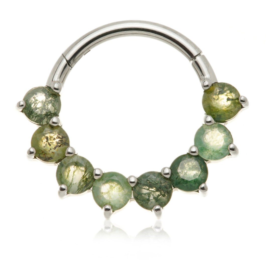 Ti Couture Front Facing Moss Agate Round Gem Hinge Ring
