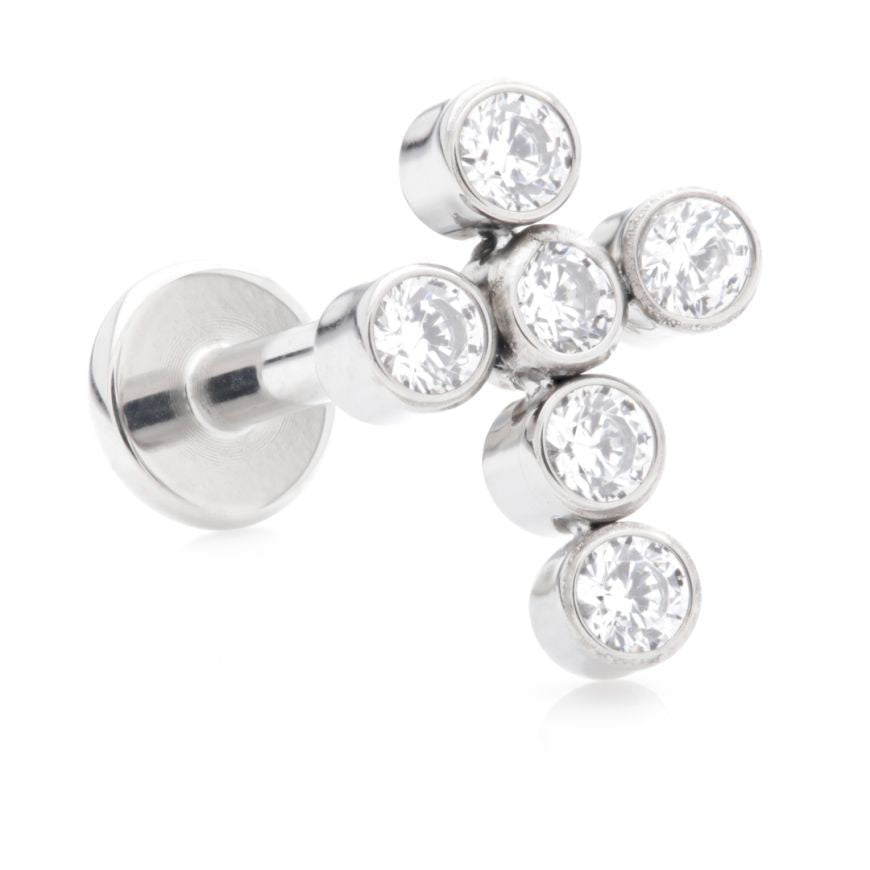 Push Fit Titanium Cross/crystals Labret bar 1.2x8mm