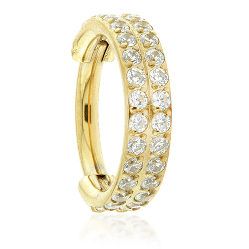 Gold Zircon Double Row Cz Hinged Ring