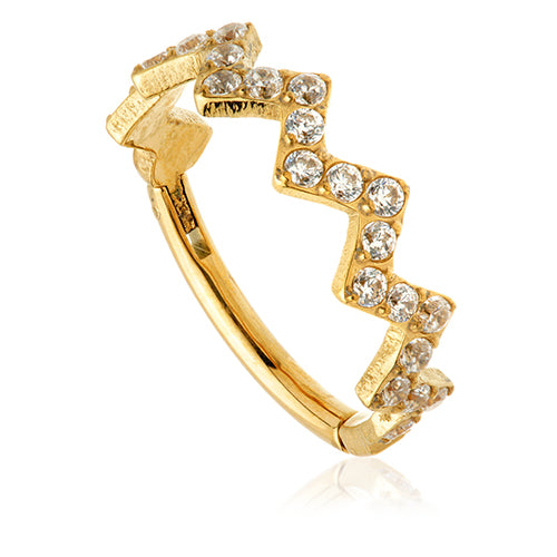 Gold Zircon Pave ZigZag Hinged Ring