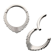 Load image into Gallery viewer, 24Kt Gold PVD or HP Titanium Radiant Pointed Hoop Front Facing Hinged Segment Clicker 1.2x8mm

