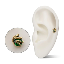 Load image into Gallery viewer, Initial Piercing - 14Kt Yellow Gold Threadless Serpent Wrapped on Teardrop Emerald Labret

