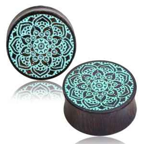 Handmade Engraved Turqoise Mandala plug