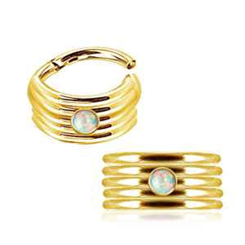 316L Gold Pvd Banded/Synthetic Opal hinged ring 1.2x8mm