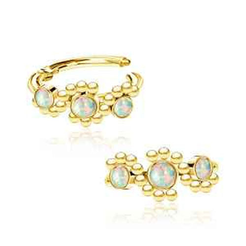 316L Gold Pvd Beaded/Synthetic Opal hinged ring 1.2x6mm