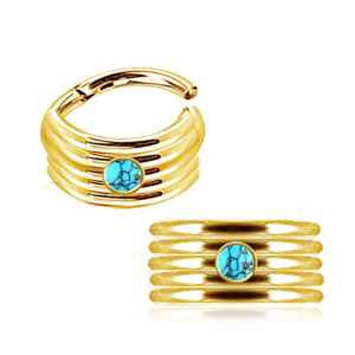 316L Gold Pvd Banded/Synthetic Turquoise hinged ring 1.2x8mm