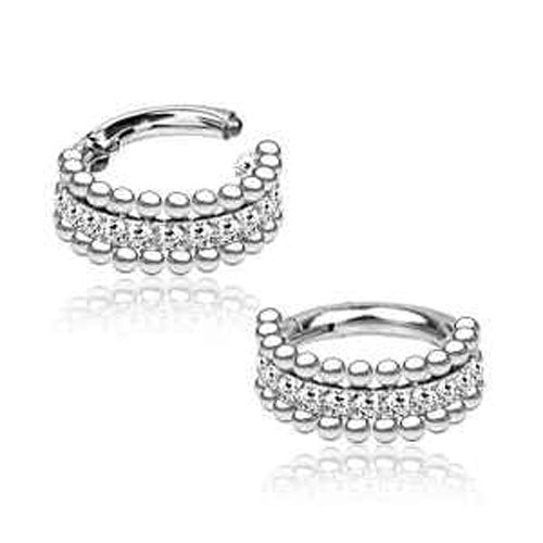 316L Double row Beaded/Cz hinged ring 1.2x6mm