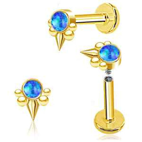 316L Gold Pvd Internal thread Blue/Beads/Spike Labret bar