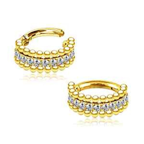 316L Gold Pvd Double row Beaded/Cz hinged ring 1.2x6mm