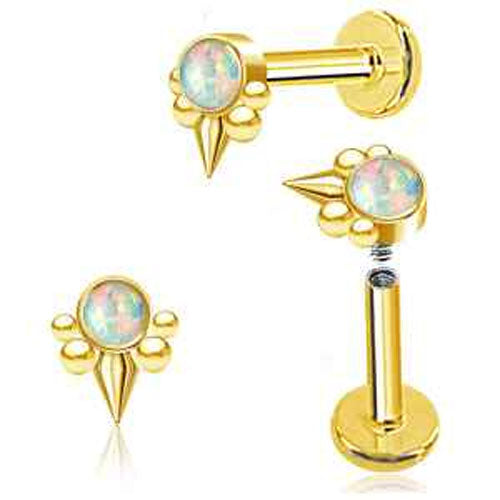 316L Gold Pvd Internal thread White/Beads/Spike Labret bar