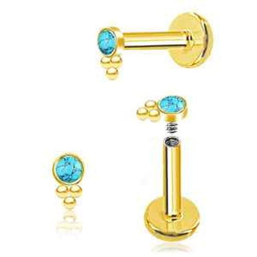 316L Gold Pvd Internal thread synthetic turquoise/beads Labret bar