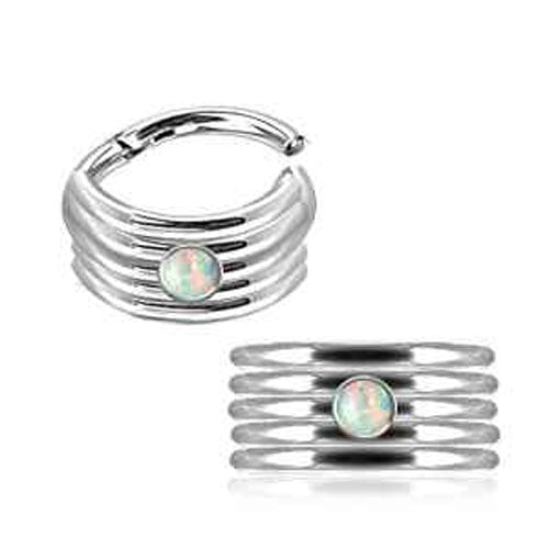 316L Banded/Synthetic Opal hinged ring 1.2x8mm