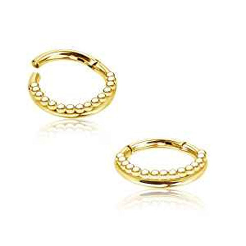 316L Steel PVD Gold Beaded hinged segment ring