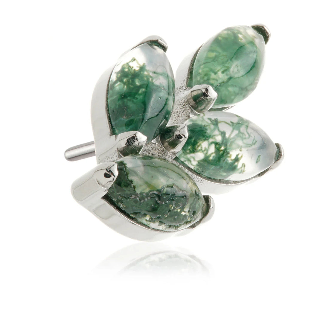 Ti Threadless Moss Agate Marquise Leaf labret