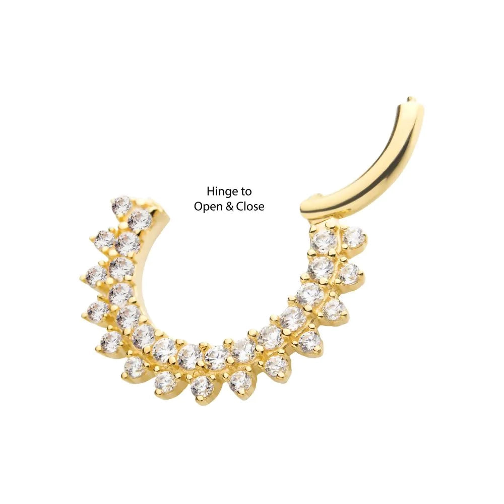 Initial Piercing - 14Kt Yellow Gold Two Row Prong Set Gem Cluster Front Facing Hinged Segment Clicker