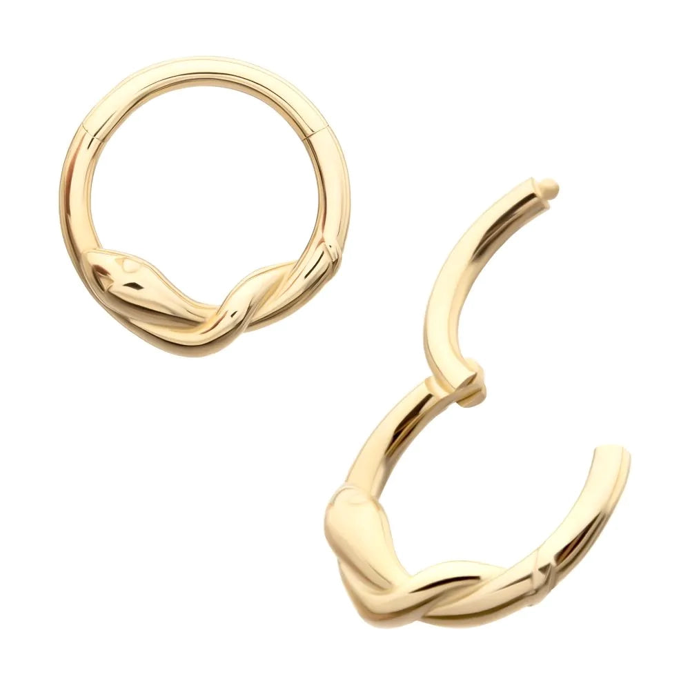 Initial Piercing - 14Kt Yellow Gold Snake Twisted Front Facing Hinged Segment Clicker