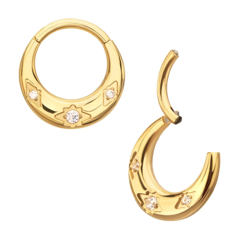 24Kt Gold PVD Titanium Sleek Dome Septum Front Facing Hinged Segment Clicker 1.2x8mm