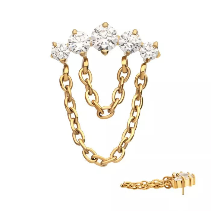 2 Chain Cz Arc - 24kt gold plated titanium labret