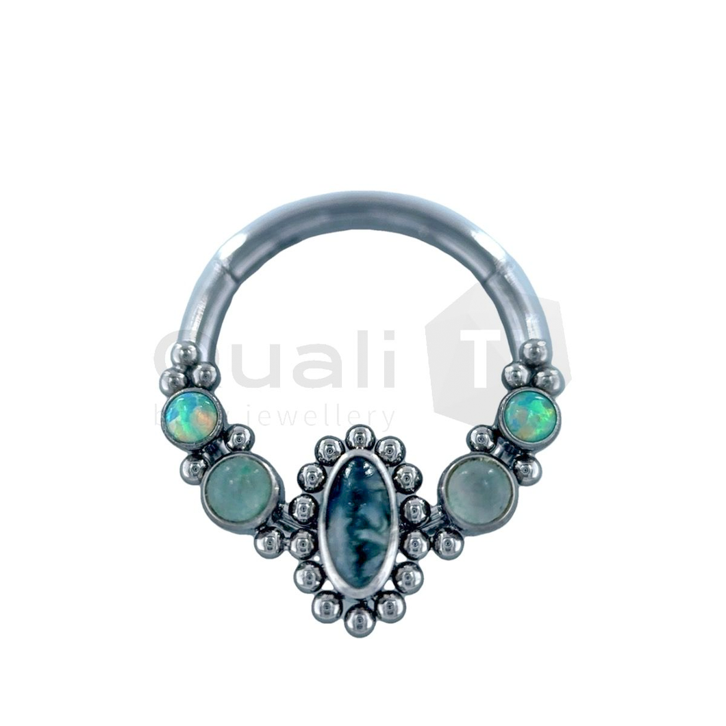 Moss Agate 'Ducissa' Hinged Ring