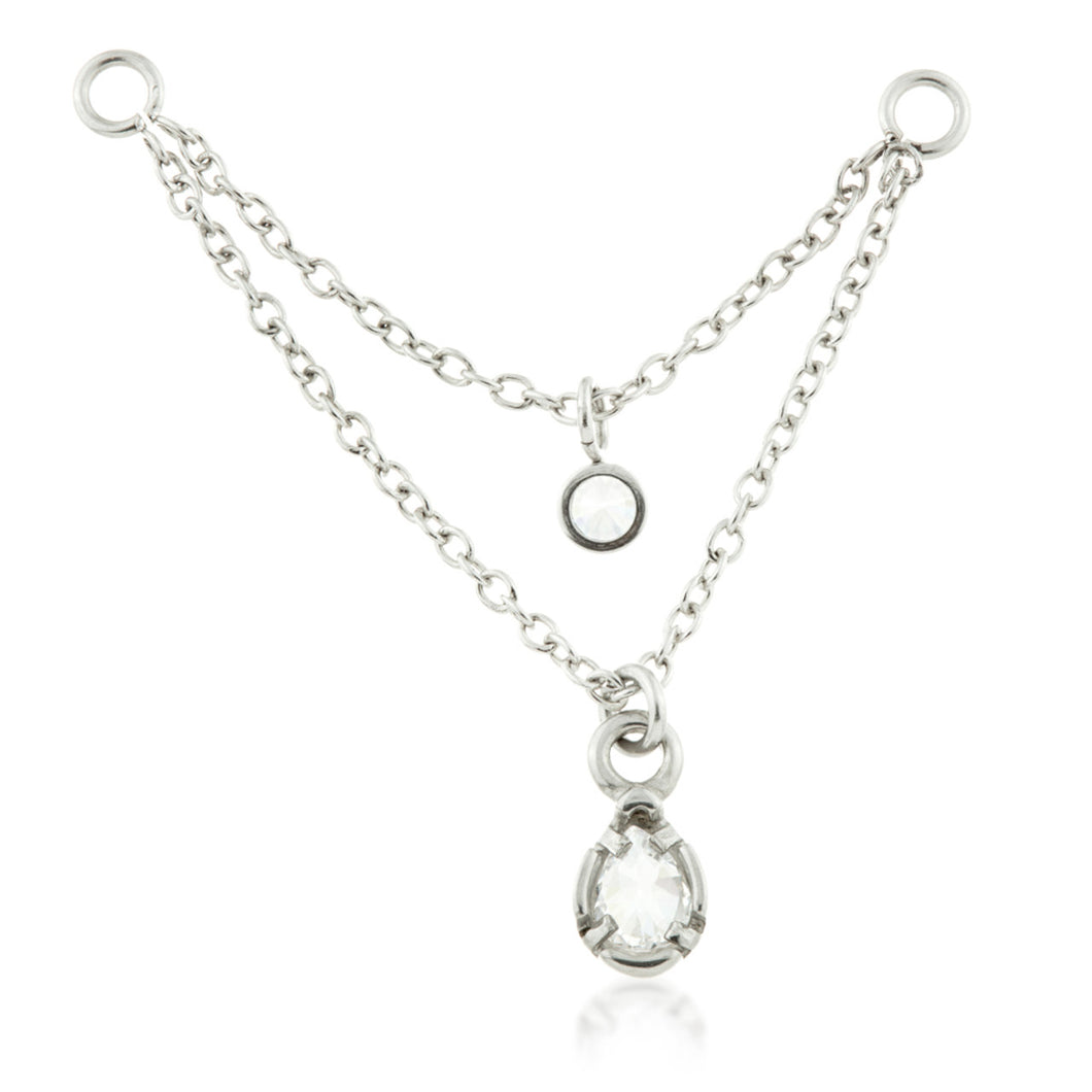 Steel Chain with Double Hanging Gems