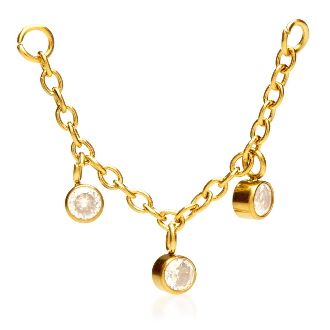 Zircon Gold Steel Chain with Triple hanging gems