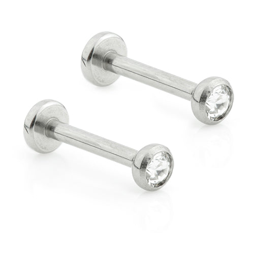 Initial Piercing - Titanium 4mm earring labrets Bezel Set Crystal