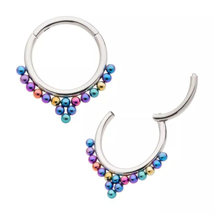 Initial Piercing - Hinged 16 Clustered Anodized Balls ring